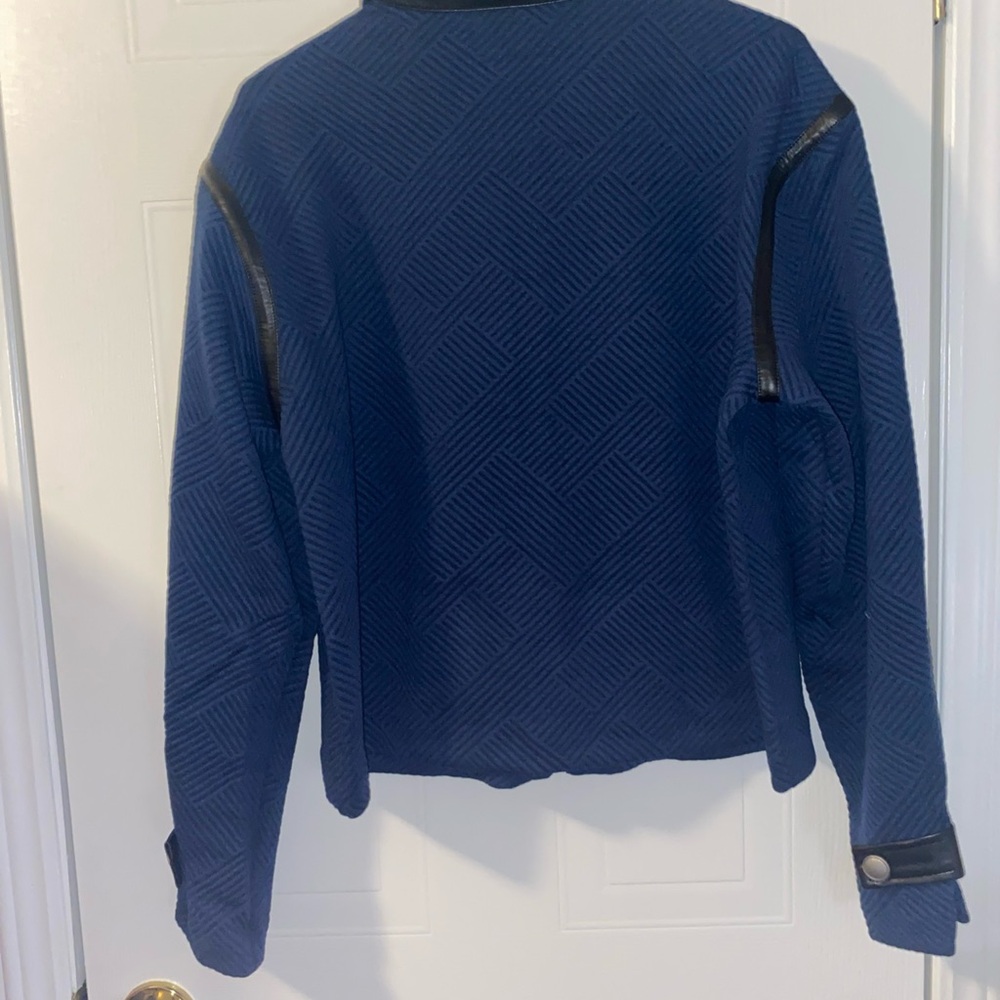 NEW Kate & Mallory Zip Jacket Vegan Leather Accents Blue Black M Office Casual - Picture 3 of 3